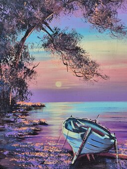 Platno,zatisie na mori s lodkou- olej na platne, Chorvatsko - 7