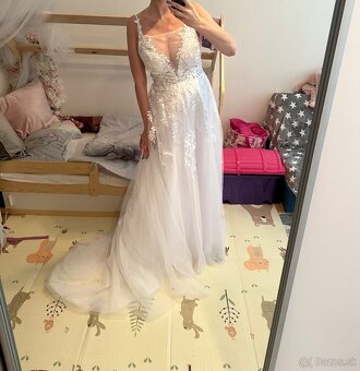 Krasne nové nenosené svadobné biele šaty na ramienka, 36 - 7