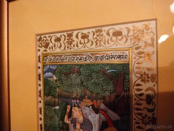 Starý obraz Orient Ručne malovaný list z rukopisu - 7