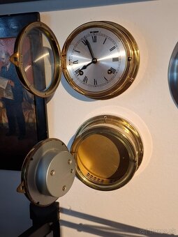 Predám staré funkčné bicie lodné mechanické hodiny s baromet - 7
