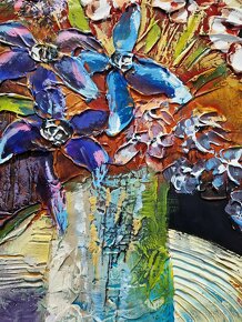 SHAUL KOSMAN - UNIKAT (olejomaľba) Modré kvety (Bez rámu) - 7