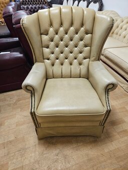 Chesterfield štý,kožená vysoká sedačka,3+1+1 - 7