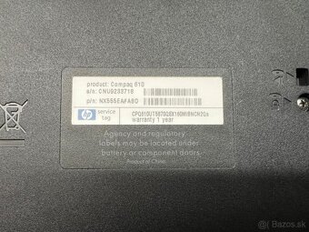 Predám notebook HP 15,6"Compaq 610 na diely alebo opravu - 7