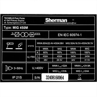 Zváračka CO2 MIG 450M Sherman – 450A - 7