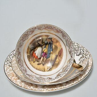 Starožitný porcelánový trojset - Gavalier a predavačka - 7
