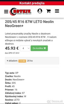 Letné pneumatiky 205/45 R16 Neolin - 7