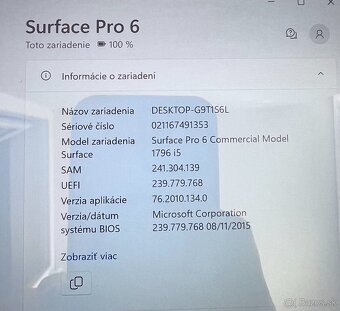 Microsoft Surface Pro 6 / i5-8350U / 8GB RAM / 256GB / 12" - 7