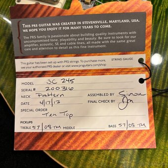Predám PRS SC 245 10 TOP 2013 - 7