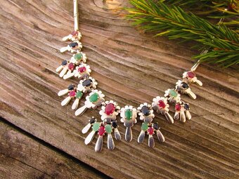 Strieborný náhrdelník, Rubín, Zafír, Smaragd, Ag 925 - 7