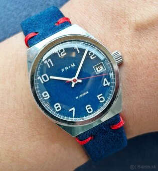Československé mechanické vintage retro hodinky PRIM Modré z - 7