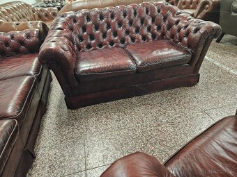 CHESTERFIELD ŠTÝL,SEDAČKA KOŽENÁ,ZĽACNENÁ,3+2+1 - 7