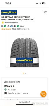 Úplne nové 4ks Letné Good Year 185/55 R15 82H - 7