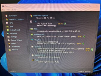 PREDÁM HERNÝ PC - R5 3600,GTX 1070TI 8GB,16GB DDR4,SSD,HDD - 7
