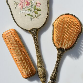 Vintage anglická sada na česanie - zrkadlo + 2x kefa - 7