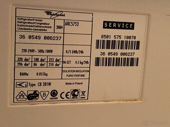 Predám chladničku Whirlpool ARC5752 - 7