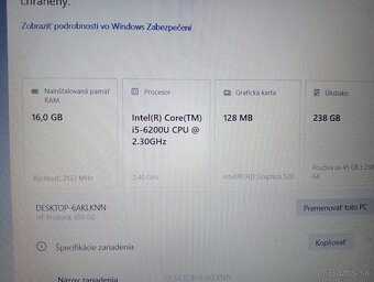 predám Hp probook 650 g2 /Intel core i5 /16gb ram /ssd - 7