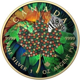 investičné striebro - mince - Maple leaf -  Bejeweled - 7