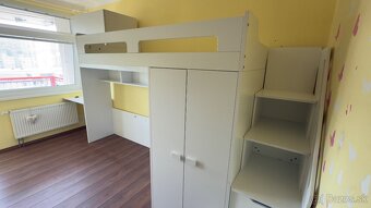 Detská zostava - poschodová posteľ so schodami, skrine, stôl - 7