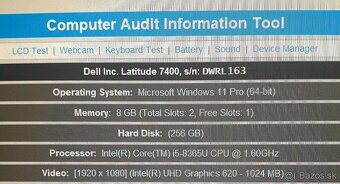 Dell Latitude 7400 14" DOTYKOVY, i5-8gen, 8GB/256SSD - 7