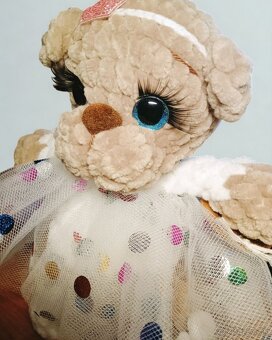Ručne háčkovaný plyšový medvedík – Princezná (20 cm) - 7