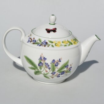 Nádherná bylinková porcelánová sada, . čajník + trojset + - 7