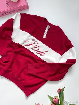 Victoria’s Secret PINK bordovo biela mikina S - 7