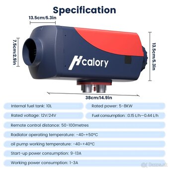 Naftové nezávislé kúrenie / bufík Hcalory 8kW, 10l nádrž, BT - 7