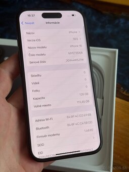 iPhone 16 128gb 100% bateria 2r zaruka o2 - 7