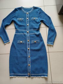 Modre šaty s gombikmi, elastické, m, - 7
