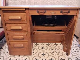 Starožitný, americký, psací stůl s roletou - 7