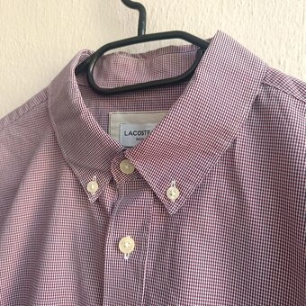 Lacoste fialová košeľa s dlhým rukávom kockovaná M/L - 7