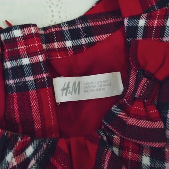H&M kárované červené trblietavé šaty s mašľou a vreckami,140 - 7