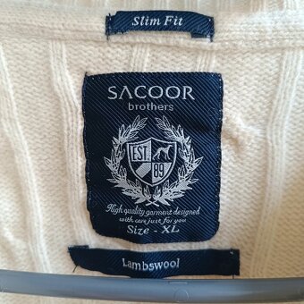 Sacoor Brothers krémový vlnený pletený sveter cable knit XL - 7