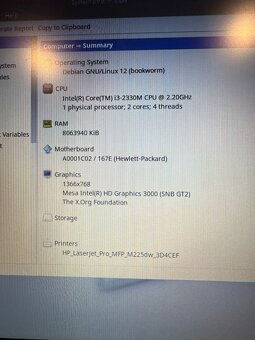Notebook HP i3-2330M / 8 GB RAM / 250 GB SSD / LINUX MX - 7