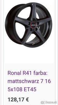 Predám elektróny Ronal R41 7Jx16 5x108 ET45 + zimné pneumati - 7