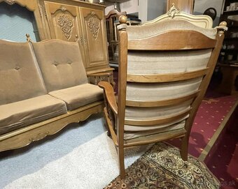 Vintage trojsed + 2ks kreslo, masiv, textilia, set - 7