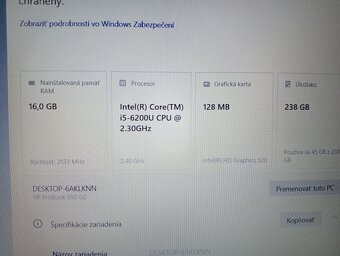 predám Hp probook 650 g2 /Intel core i5 /16gb ram /ssd - 7