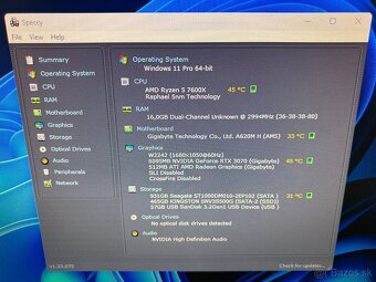 PREDÁM HERNÝ PC - R5 7600X, RTX 3070 8GB, 16GB DDR5, SSD,HDD - 7