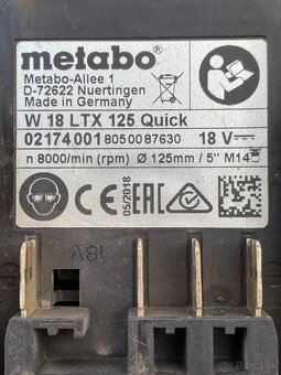 Predám uhlovú brúsku METABO W 18 LTX 125 Quick - 7