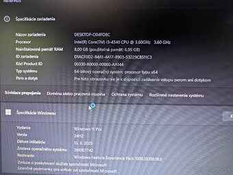 Predám PC s Windows 11 Pro verzii 25H2 SK + WiFi karta - 7
