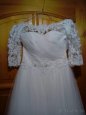 Snehobiele tylové svadobné šaty XS-S (34-36) + závoj - 7
