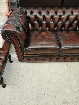 CHESTERFIELD ŠTÝL,KOŽENÁ SEDAČKA DVOJFAREBNÁ 2+1+1+TABURET - 7