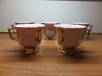 Šapo Empír, růžový porcelán Chodov, šálky s podšálky. - 7