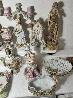 Starožitný porcelán svietnik misa socha - 7