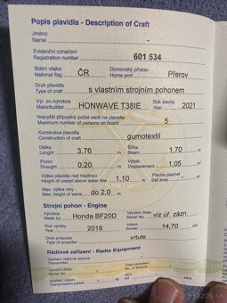 Motorový člun Honwave T38 IE, čln (loď) + Honda BF 20 - 7