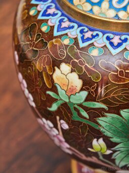 Cloisonné vázy – hnedé, ručne zdobené - 7