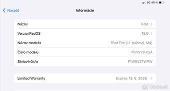 Predám iPad Pro 11” (M4), 256 GB, verzia Wi-Fi + Cellular, f - 7