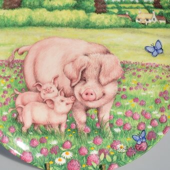 Porcelánové taniere z Anglicka - Šťastné prasiatka na lúke - 7