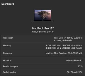 Apple Macbook Pro 13" 2019, Intel i7, 512 GB, 16 GB RAM - 7