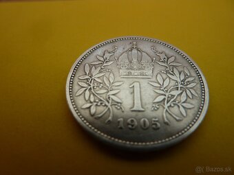 R-U vzácna strieborná 1 koruna 1905 bz vo veľmi peknom stave - 7